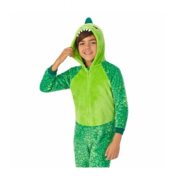 Saint Eve Green Dinosaur One-Piece Pajama Plush Costume Blanket Sleeper Boys 5/6 - Picture 6 of 8